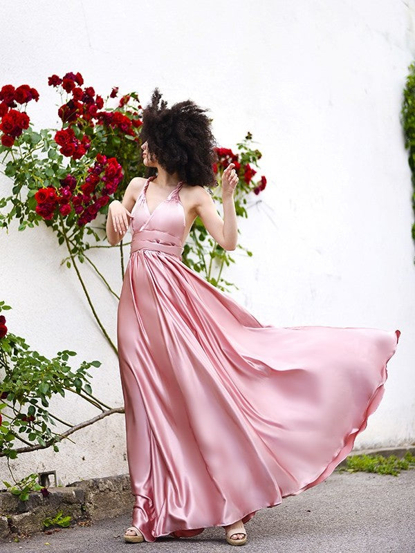 Satin Sash/Ribbon/Belt like Silk A-Line/Princess Spaghetti Sleeveless Straps Floor-Length Dresses