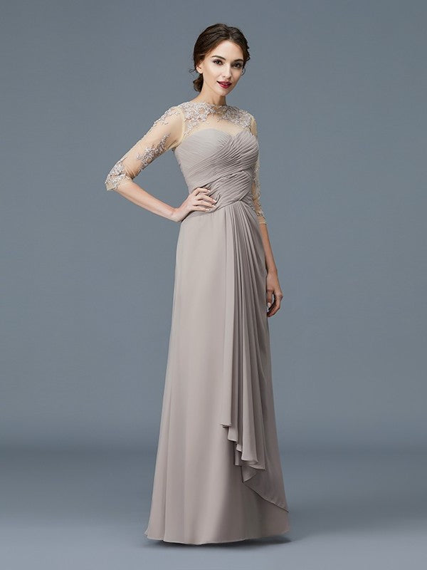 Sleeves Ruffles Neck of Floor-Length A-Line/Princess Sheer Mother 3/4 Chiffon the Bride Dresses