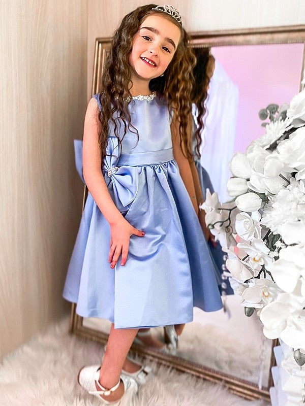 Sleeveless Satin Scoop Bowknot A-Line/Princess Knee-Length Flower Girl Dresses