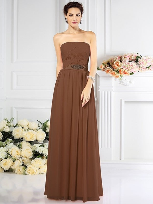 Strapless A-Line/Princess Pleats Long Sleeveless Chiffon Bridesmaid Dresses