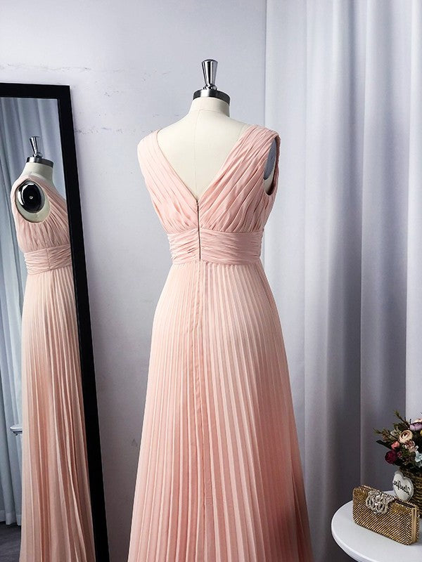 Floor-Length A-Line/Princess V-neck Chiffon Sleeveless Ruffles Dresses