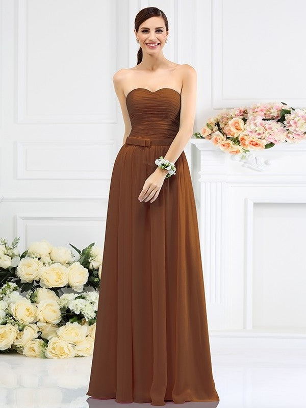 Pleats Hand-Made Sleeveless A-Line/Princess Sweetheart Long Flower Chiffon Bridesmaid Dresses