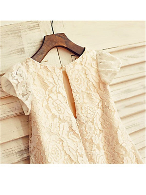 Scoop A-line/Princess Sleeves Tea-Length Lace Short Flower Girl Dresses