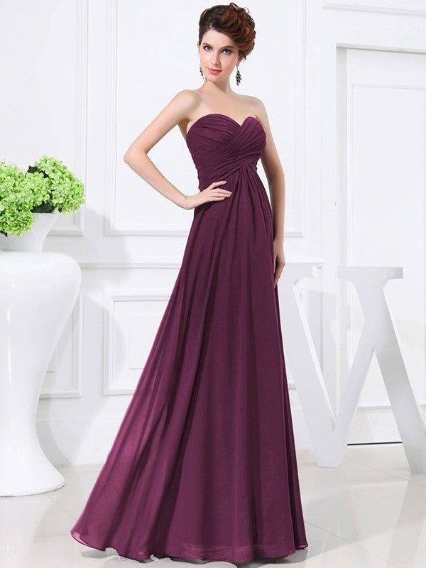 Sweetheart Chiffon Sleeveless Pleats A-Line/Princess Long Bridesmaid Dresses