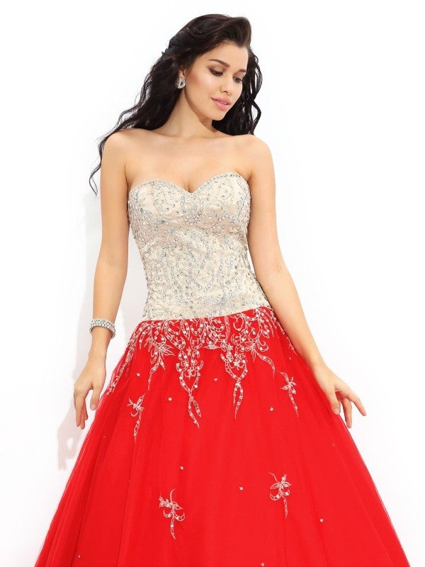 Beading Sweetheart Sleeveless Gown Ball Long Satin Quinceanera Dresses