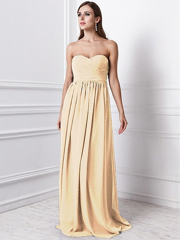 Sweetheart Ruffles Sheath/Column Long Sleeveless Chiffon Bridesmaid Dresses