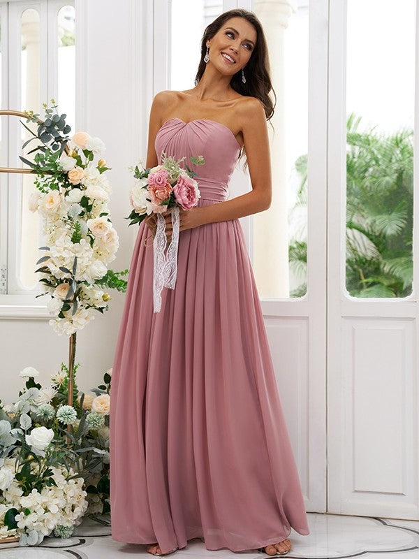 Strapless Sleeveless Ruffles A-Line/Princess Chiffon Floor-Length Bridesmaid Dresses