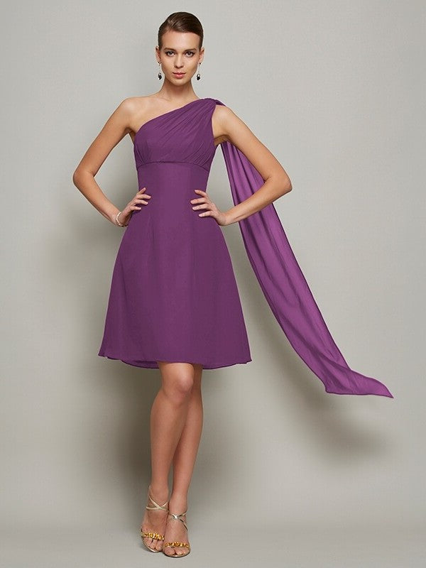 A-Line/Princess One-Shoulder Sleeveless Short Pleats Chiffon Bridesmaid Dresses