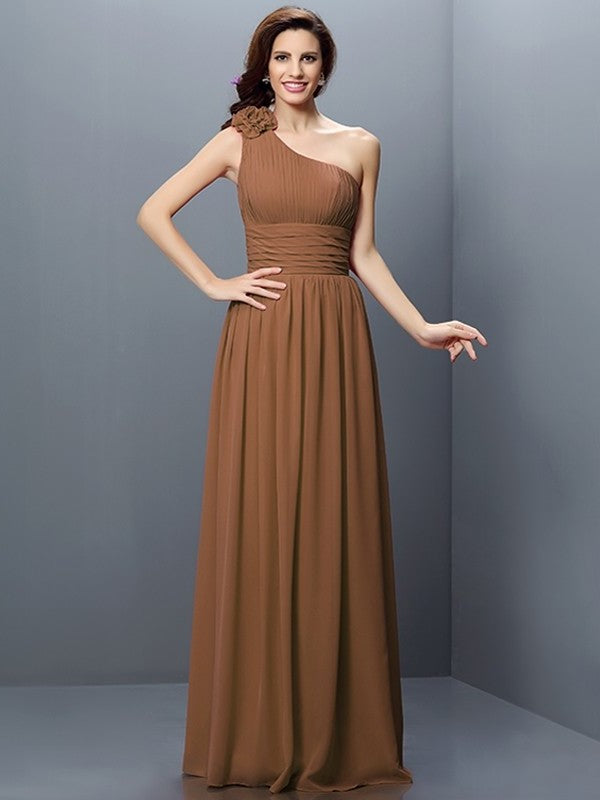 Long One-Shoulder Sleeveless Pleats A-Line/Princess Chiffon Bridesmaid Dresses