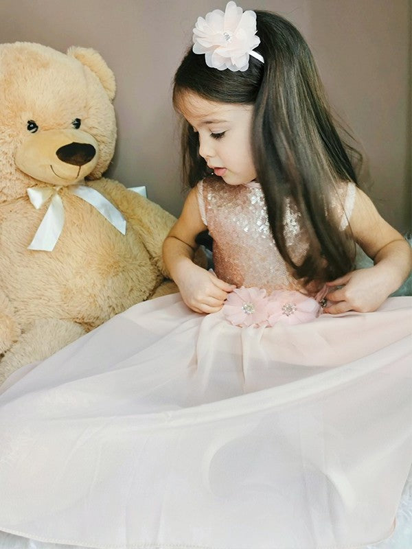 Chiffon A-Line/Princess Scoop Sequin Floor-Length Sleeveless Flower Girl Dresses