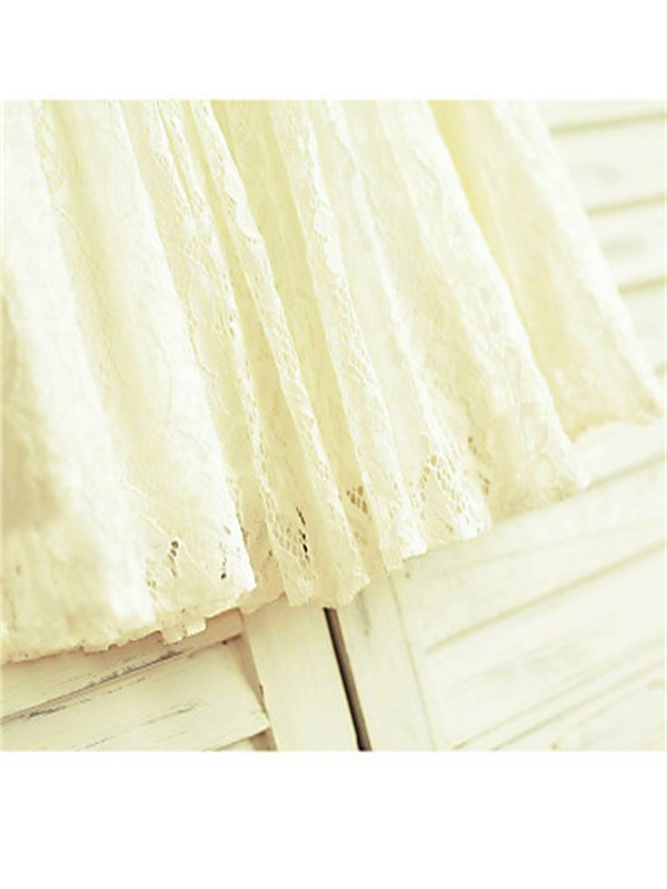 Tea-Length Flower Hand-made Short Sleeves Lace Scoop A-line/Princess Flower Girl Dresses