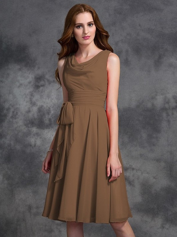 Scoop A-line/Princess Ruffles Short Sleeveless Chiffon Bridesmaid Dresses