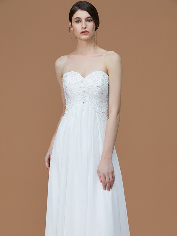 Sweep/Brush A-Line/Princess Train Beading Sleeveless Sweetheart Chiffon Bridesmaid Dresses