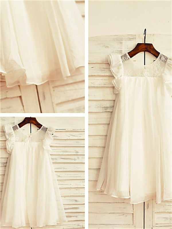 A-line/Princess Chiffon Scoop Tea-Length Sleeves Lace Short Flower Girl Dresses