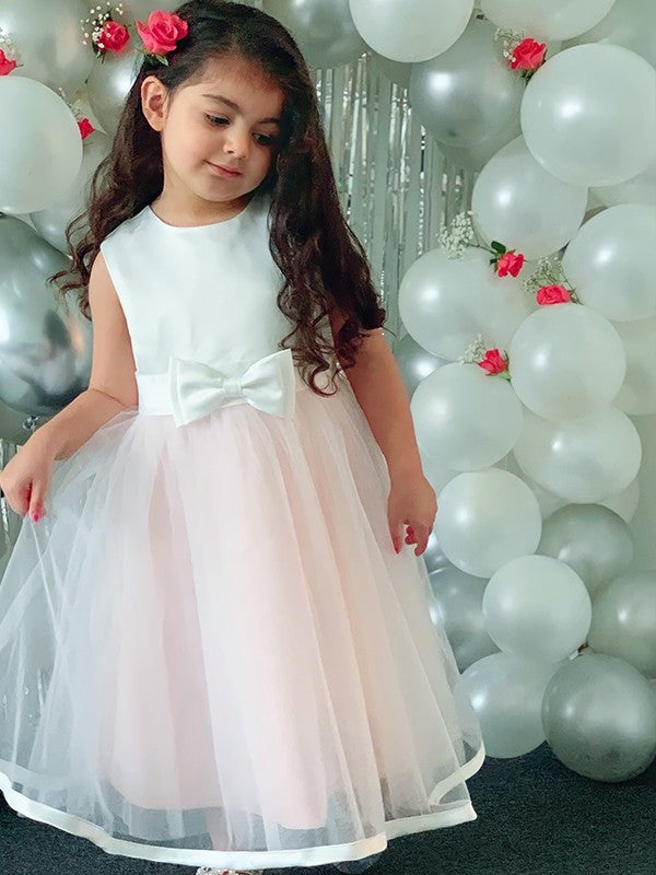 Sleeveless Tea-Length Bowknot Organza A-Line/Princess Scoop Flower Girl Dresses