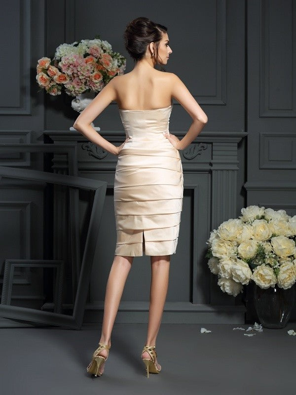 of Pleats Short Sheath/Column Mother Sleeveless Strapless Satin the Bride Dresses