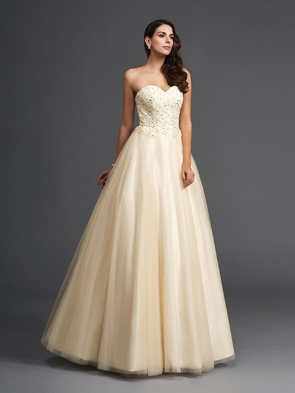 Beading Sleeveless A-Line/Princess Sweetheart Long Net Dresses