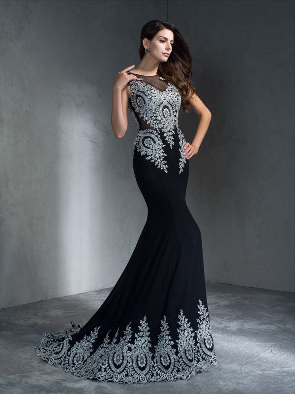 Trumpet/Mermaid Applique Scoop Sleeveless Long Chiffon Dresses