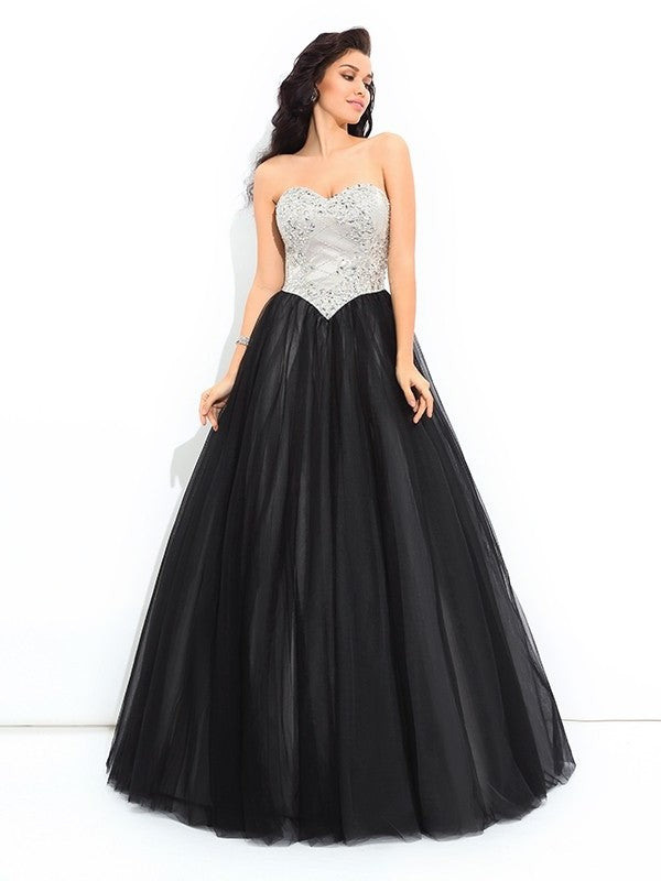 Sleeveless Gown Ball Paillette Sweetheart Long Net Quinceanera Dresses