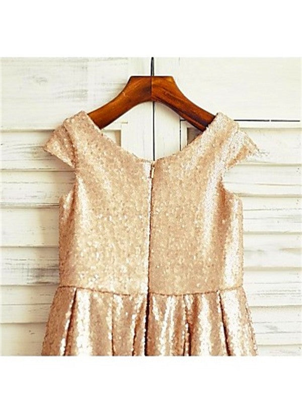 Tea-Length Sleeves Scoop Short Sequins A-line/Princess Flower Girl Dresses