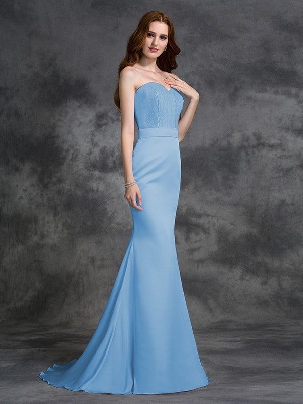 Sweetheart Long Beading Trumpet/Mermaid Sleeveless Satin Chiffon Bridesmaid Dresses