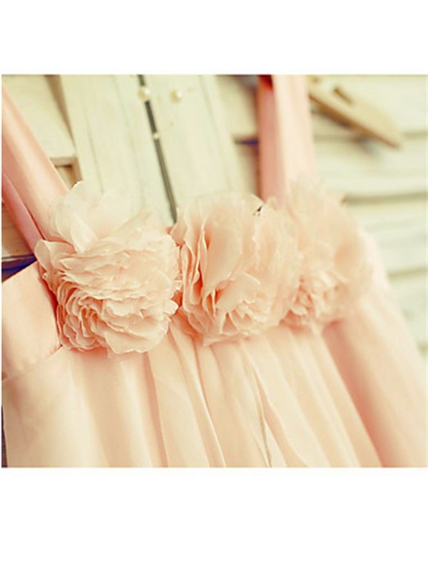 Spaghetti A-line/Princess Ruffles Tea-Length Sleeveless Straps Chiffon Flower Girl Dresses