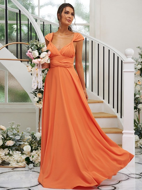 Ruched Jersey Sleeveless A-Line/Princess V-neck Floor-Length Bridesmaid Dresses