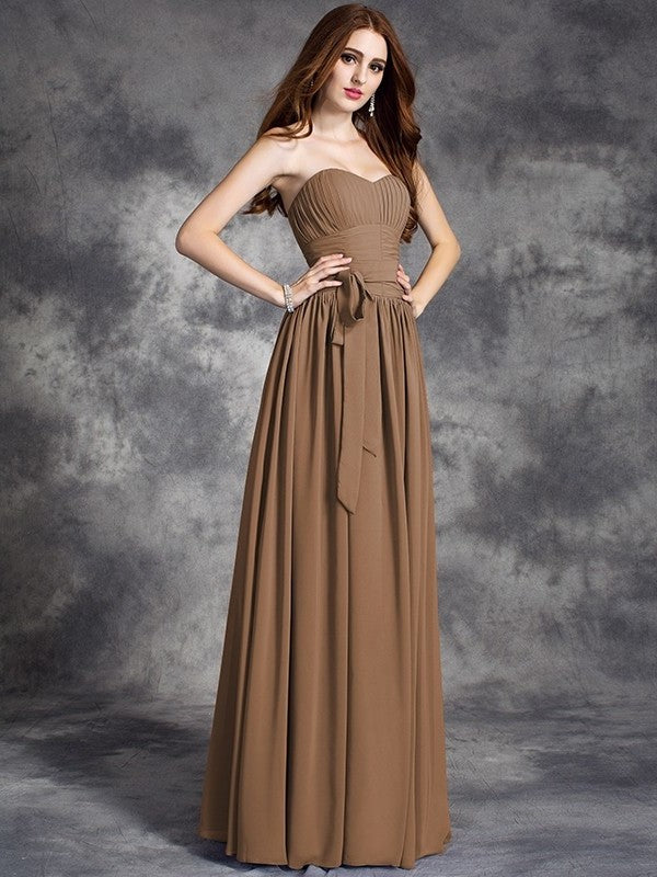 Sweetheart Ruffles A-line/Princess Sleeveless Long Chiffon Bridesmaid Dresses