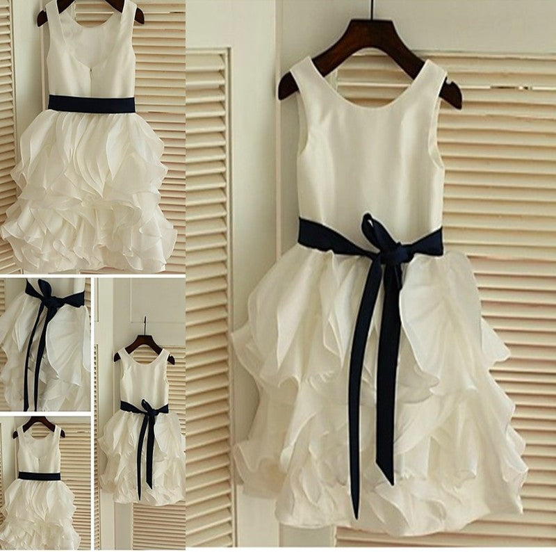 Tea-Length Chiffon Bowknot A-line/Princess Scoop Sleeveless Flower Girl Dresses