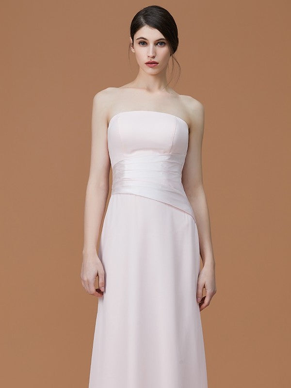 Strapless Floor-Length Sleeveless Ruched A-Line/Princess Chiffon Bridesmaid Dresses