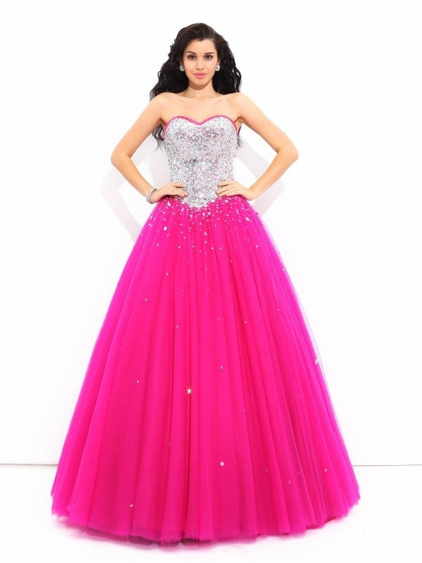 Gown Sleeveless Ball Beading Long Sweetheart Satin Quinceanera Dresses