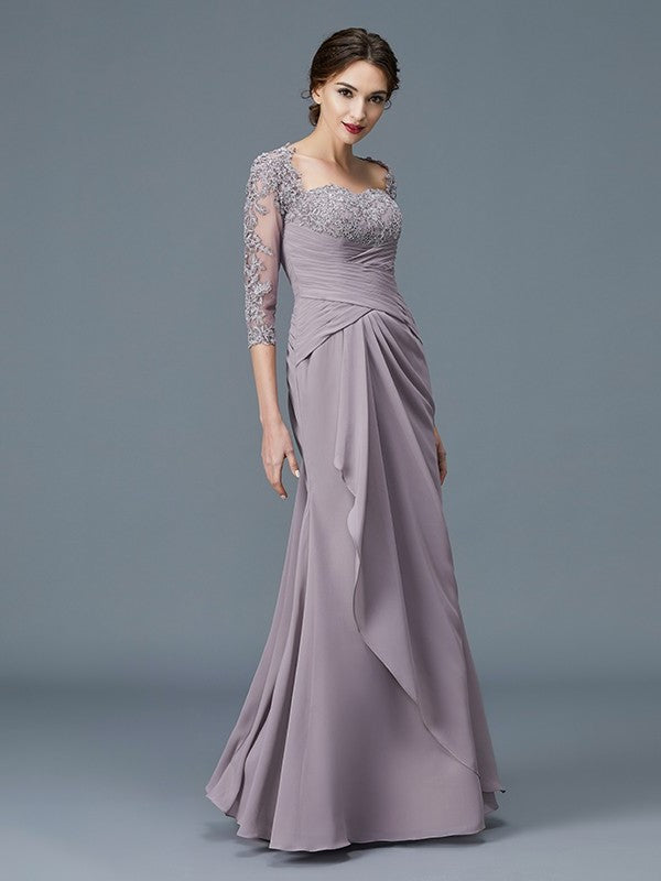 Sleeves of Sweetheart 3/4 Mother Sheath/Column Ruffles Chiffon Floor-Length the Bride Dresses