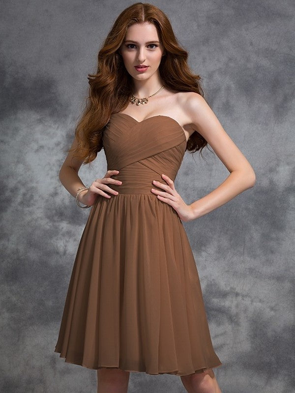 Ruched Short Sweetheart A-line/Princess Sleeveless Chiffon Bridesmaid Dresses