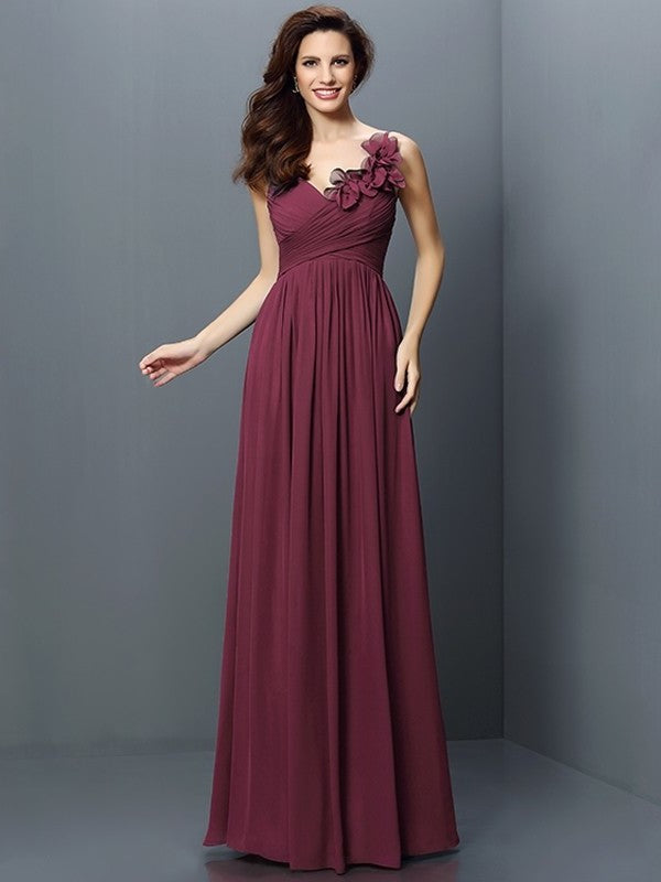 Long Sleeveless A-Line/Princess V-neck Pleats Chiffon Bridesmaid Dresses