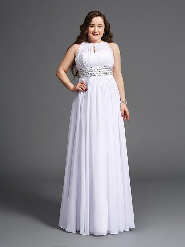 Long Chiffon Sleeveless A-Line/Princess Jewel Beading Plus Size Dresses