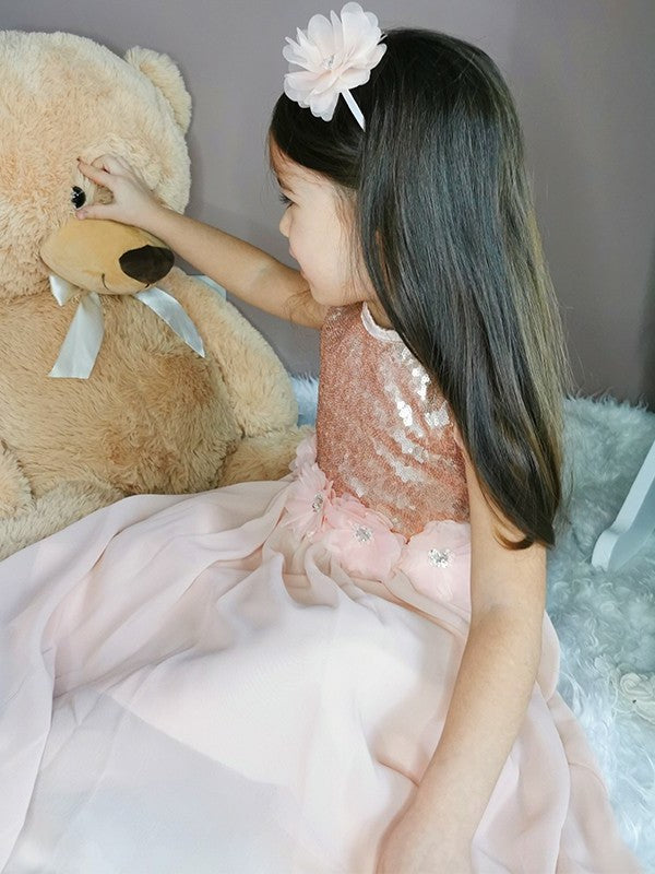 Chiffon A-Line/Princess Scoop Sequin Floor-Length Sleeveless Flower Girl Dresses