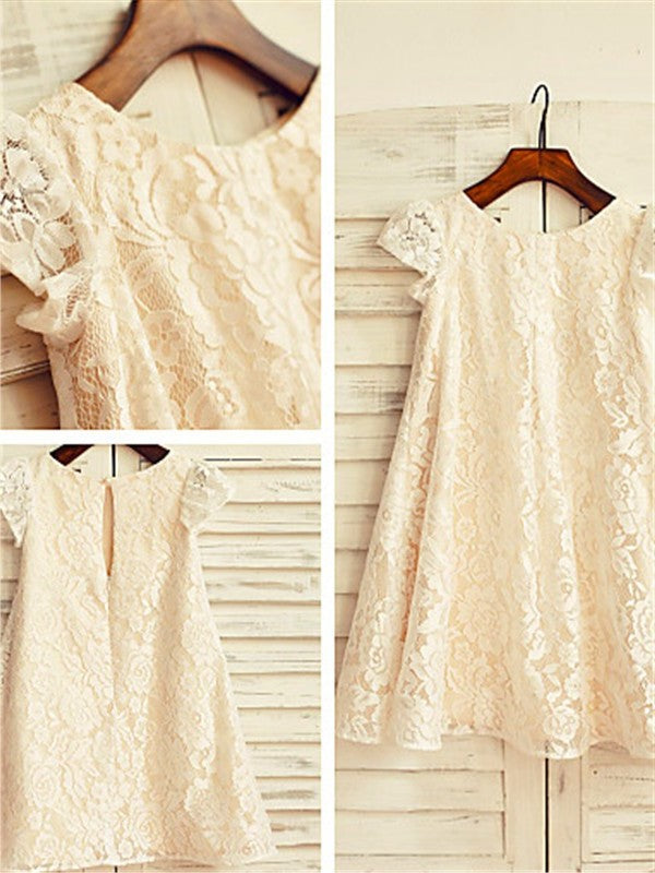 Scoop A-line/Princess Sleeves Tea-Length Lace Short Flower Girl Dresses