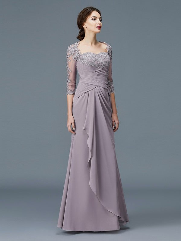 Sleeves of Sweetheart 3/4 Mother Sheath/Column Ruffles Chiffon Floor-Length the Bride Dresses