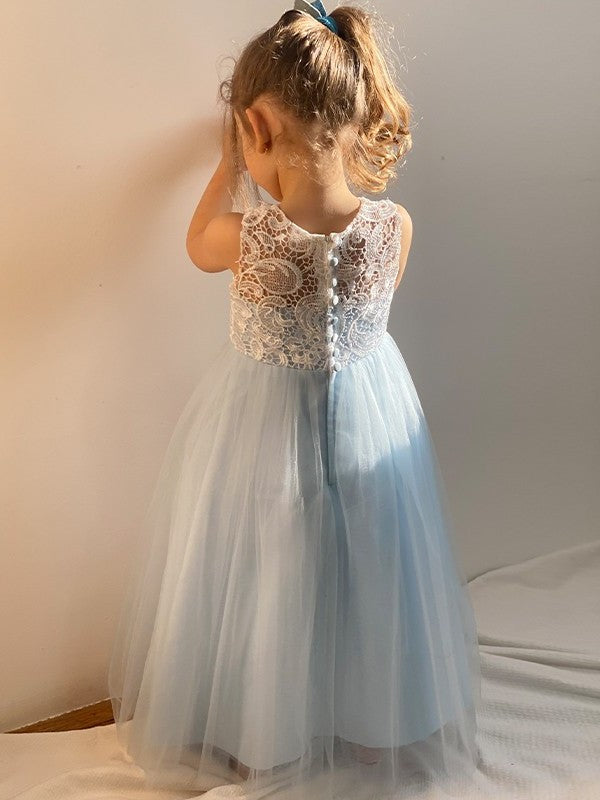 Scoop Tulle Sleeveless Ankle-Length Lace A-Line/Princess Flower Girl Dresses