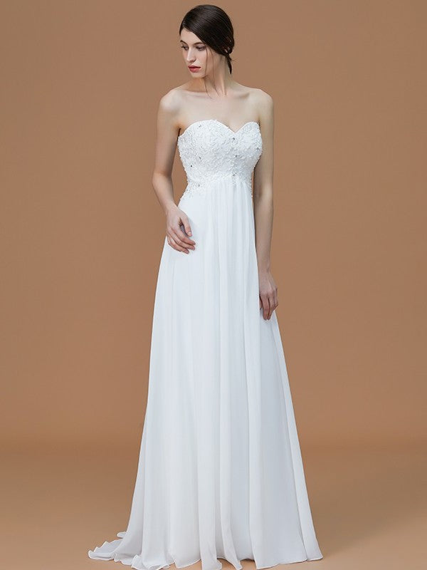 Sweep/Brush A-Line/Princess Train Beading Sleeveless Sweetheart Chiffon Bridesmaid Dresses