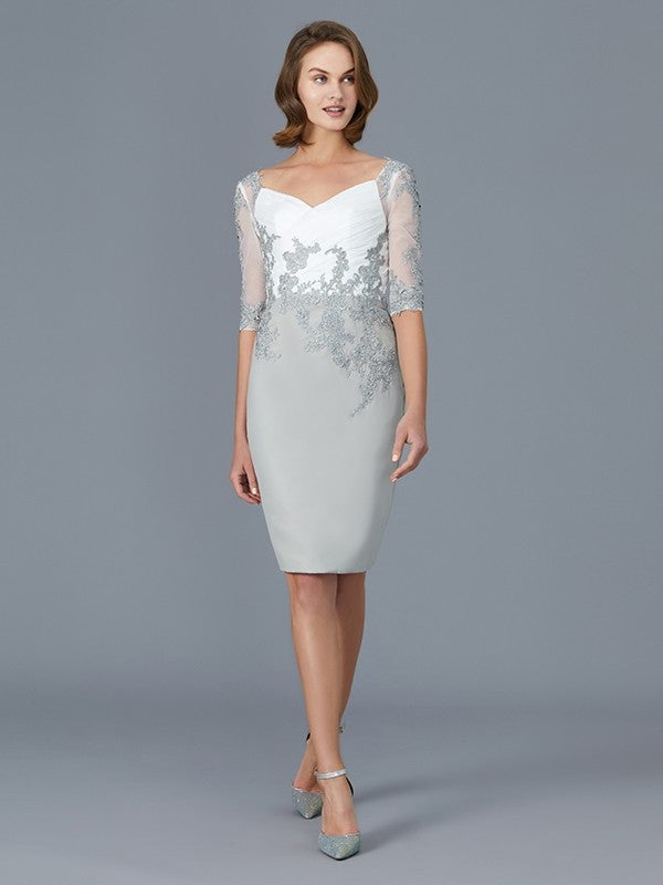 1/2 Ruffles Sleeves Mother Chiffon Sheath/Column of Knee-Length V-neck the Bride Dresses