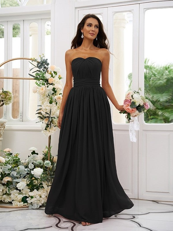 Strapless Sleeveless Ruffles A-Line/Princess Chiffon Floor-Length Bridesmaid Dresses