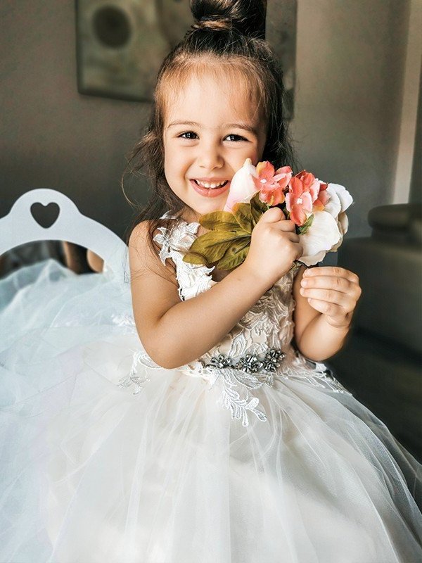 Sleeveless V-neck Lace Ankle-Length Tulle A-Line/Princess Flower Girl Dresses