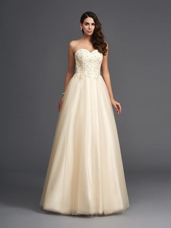 Beading Sleeveless A-Line/Princess Sweetheart Long Net Dresses