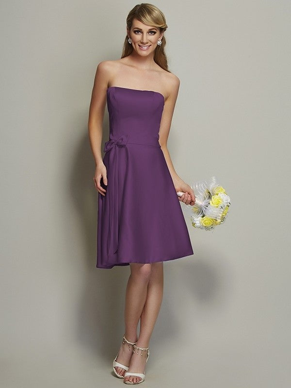 Strapless A-Line/Princess Sleeveless Bowknot Short Satin Bridesmaid Dresses