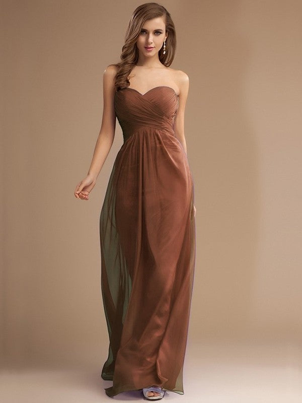 Sweetheart Long Beading Sleeveless Ruffles Sheath/Column Chiffon Bridesmaid Dresses