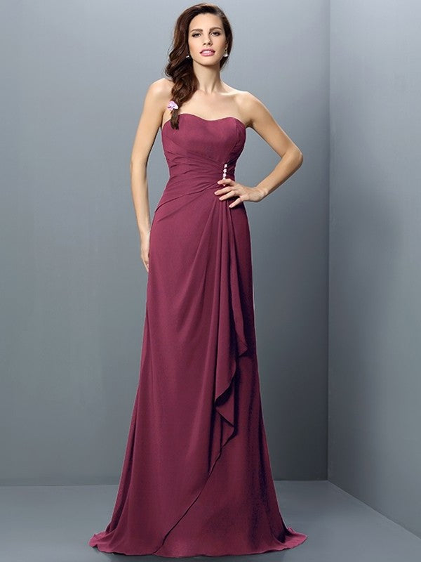 Trumpet/Mermaid Sleeveless Strapless Pleats Long Chiffon Bridesmaid Dresses