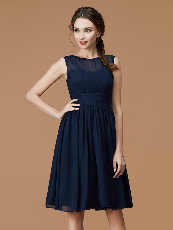 Short/Mini Ruffles Sleeveless Bateau A-Line/Princess Chiffon Bridesmaid Dresses