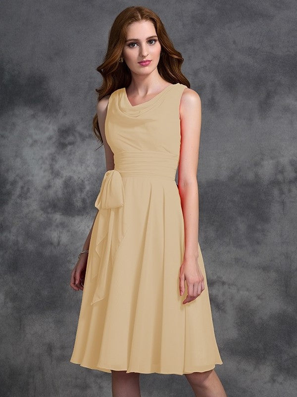 Scoop A-line/Princess Ruffles Short Sleeveless Chiffon Bridesmaid Dresses