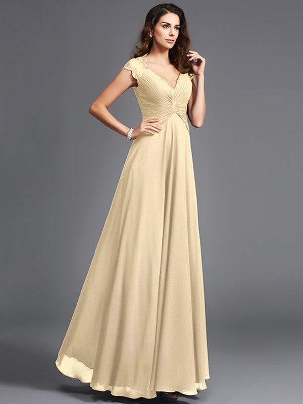 V-neck Sleeveless Long A-Line/Princess Chiffon Bridesmaid dresses